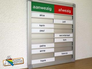 Aanwezig-afwezigheidsbord 255x310mm voor 10 namen.